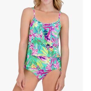 Stella Parker Women’s 3-Tiered Tropical Floral Tankini 
Swimsuit L NWOT